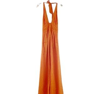 Catherine Malandrino Eyelet Halter Maxi Dress Sunset Citrus, Cotton Lined, 8